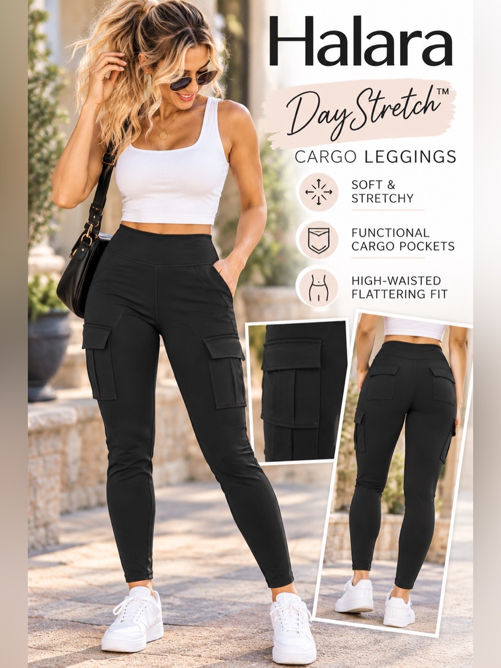 Halara DayStretch High Waisted Skinny Cargo Leggings Black Small